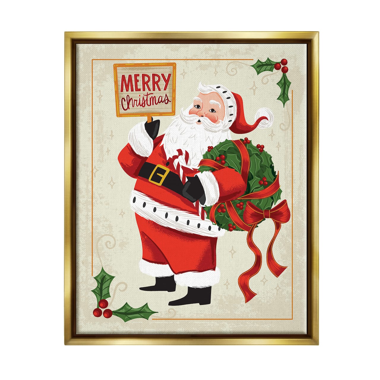 Stupell Industries Merry Christmas Vintage Santa Framed Floater Canvas Wall Art